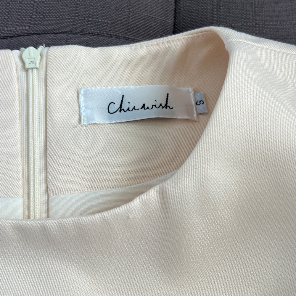 Elegant Light Beige Ivory Cream Peachy Sleeveless Dress with Ruffle Hem ~ small - Picture 6 of 7